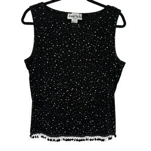 Vintage Ronnie & Nicole Tank Top 12 Black Embellished Flapper Shaker Statement